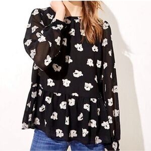 ⭐️ LOFT Black and Light Gray Floral Blouse